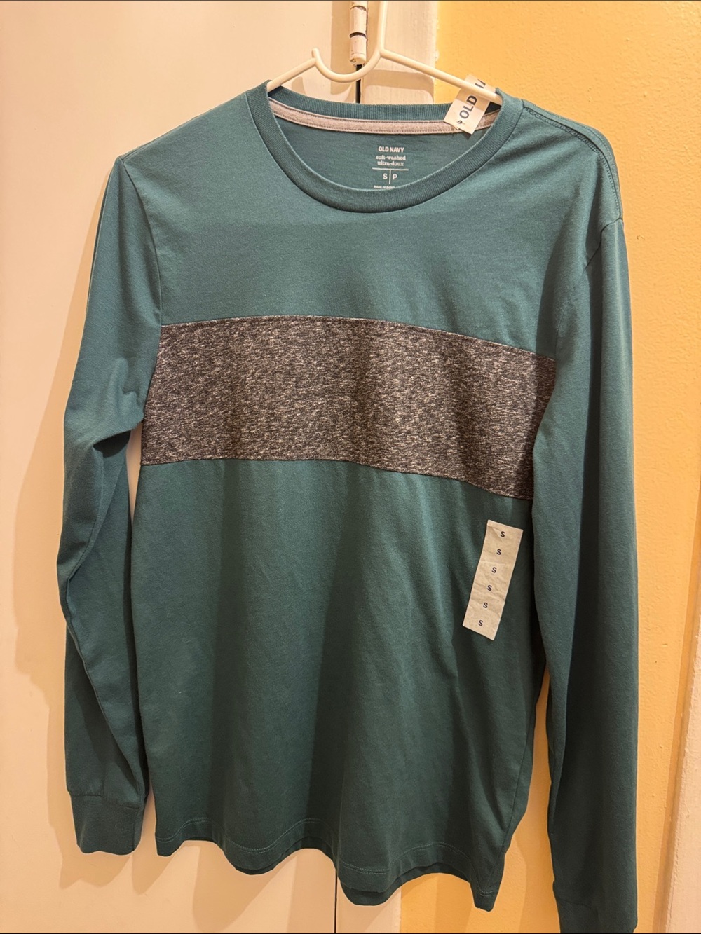 Old Navy Teal Long Sleeve Shirt with Gray Chest Stripe